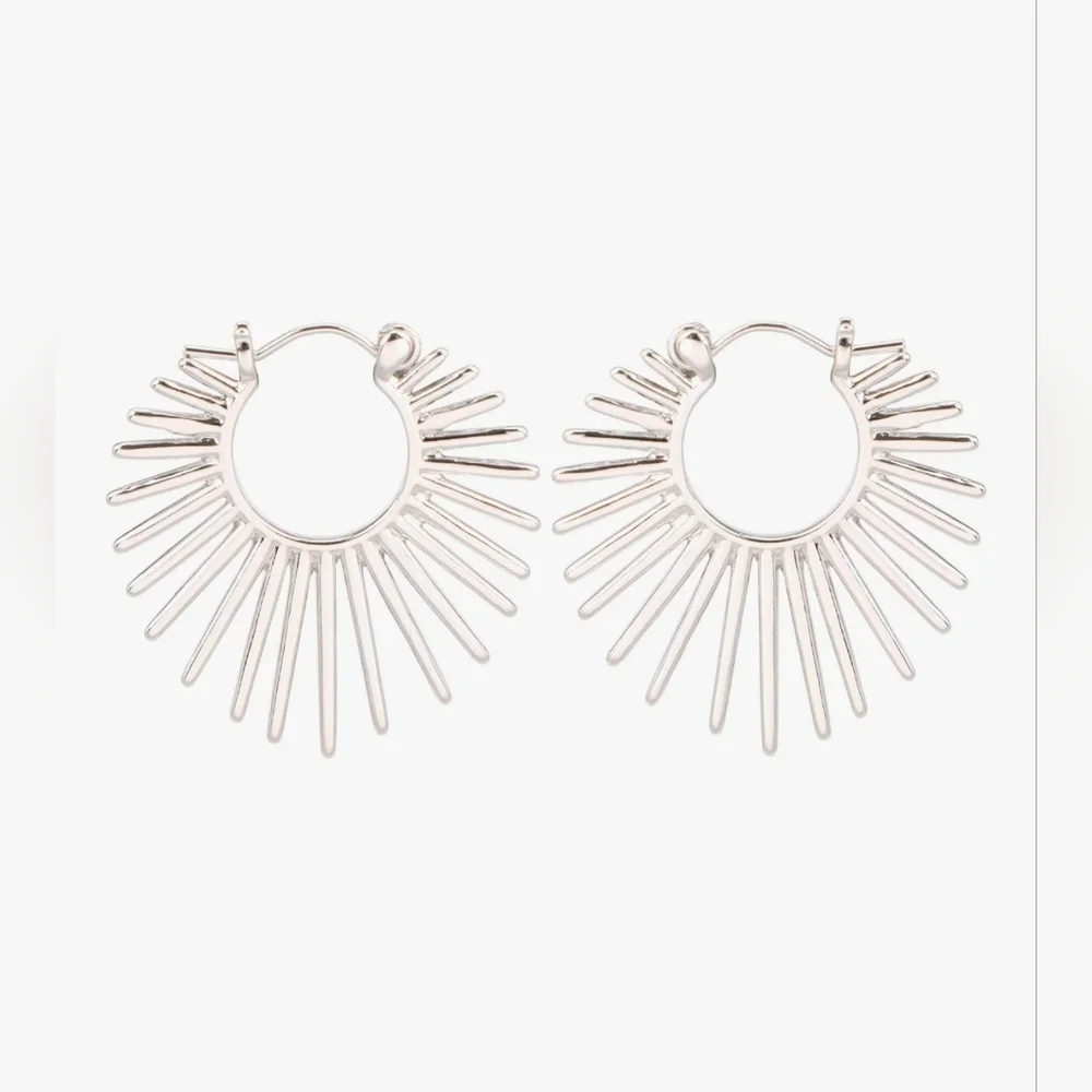 Silver Sunburst Hoop‎ Earrings